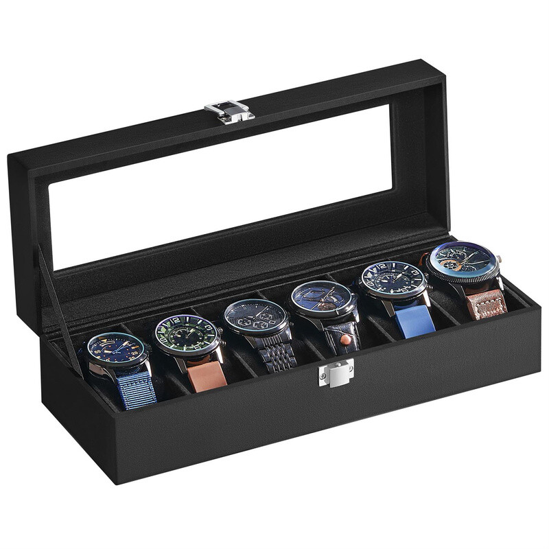 SONGMICS Watch Box, 30x11.2x8cm, Black Coating + Black Lining