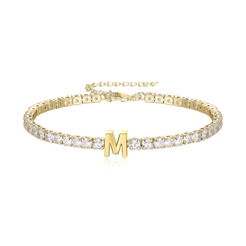 Cubic Zirconia Letter M Initial Adjustable Tennis Bracelet