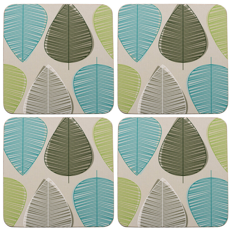 Coasters Leaf Square Blue/Green 4pcs