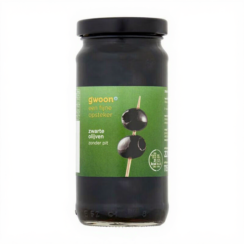 G'woon Zwarte Olijven Ontpit - 220 g