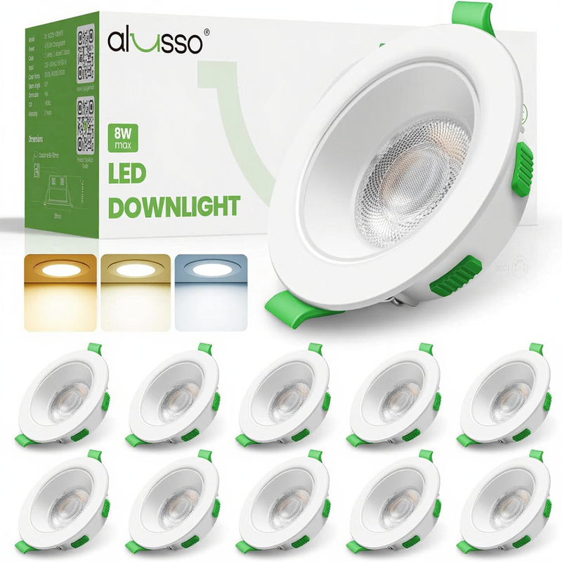 ALIPODLAX anti-reflecterende LED-inbouwspot, ronde witte inbouwspot, 3WT, 4 W, 6 W, 8 W, 60° stralingshoek, 68-75 mm, 400lm/600lm/800lm, 230 V, dimbaar, 3CCT 3000K 4000K 6500K, IP44, 10 stuks/pak