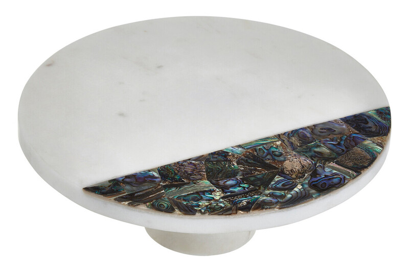 White Marble and Paua Shell Round Cake Stand