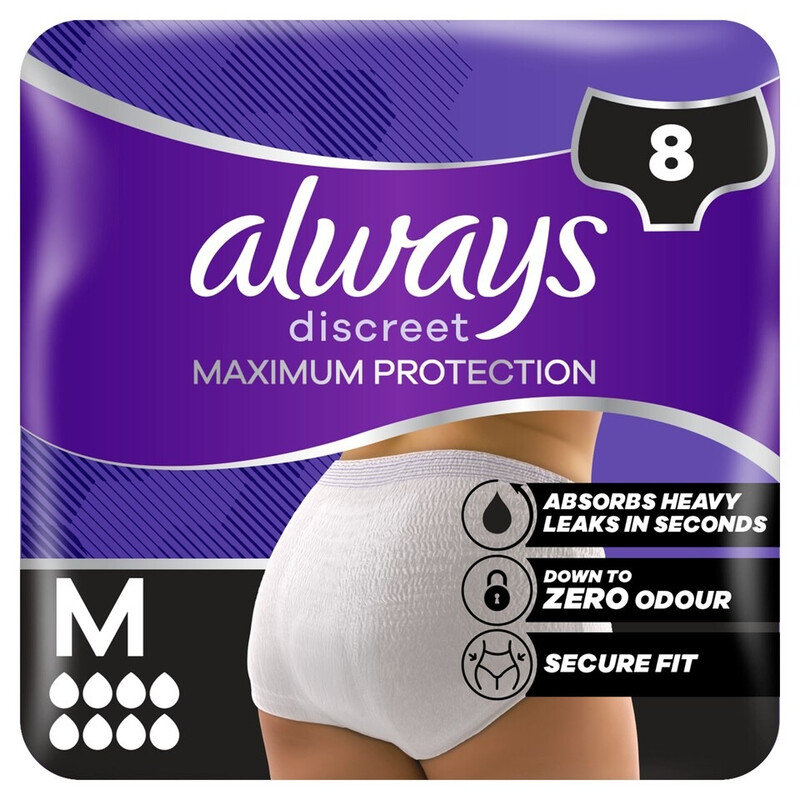 Always Discreet Incontinence Pants Maximum Protection For Sensitive Bladder Size M 8Pants