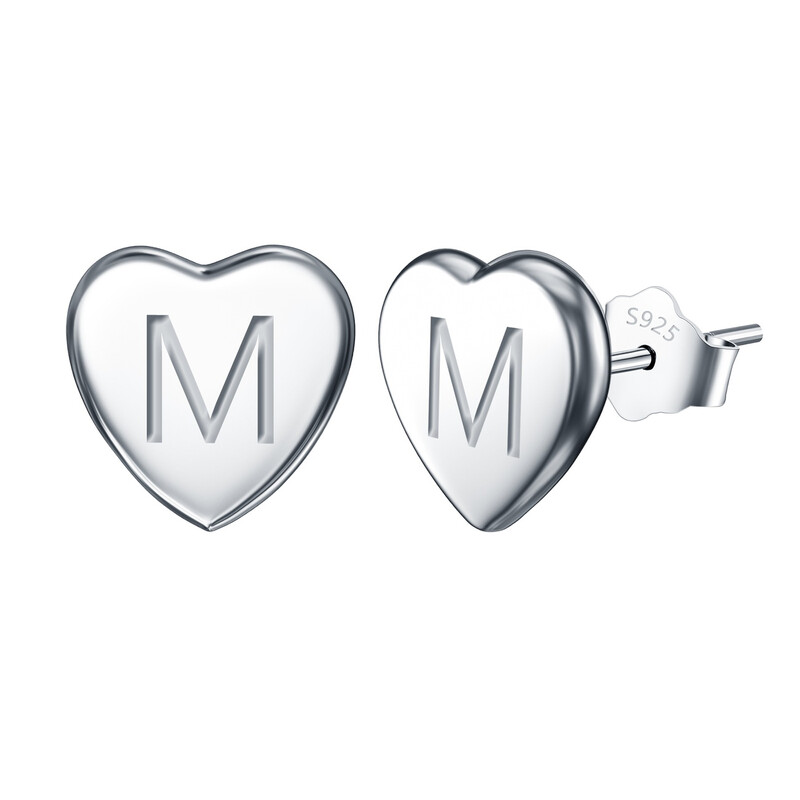 Letter M Heart Initial Dainty Tiny Stud Earrings
