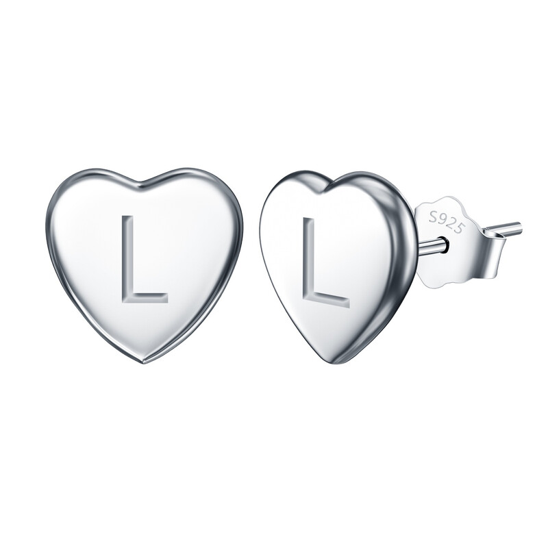 Letter L Heart Initial Dainty Tiny Stud Earrings