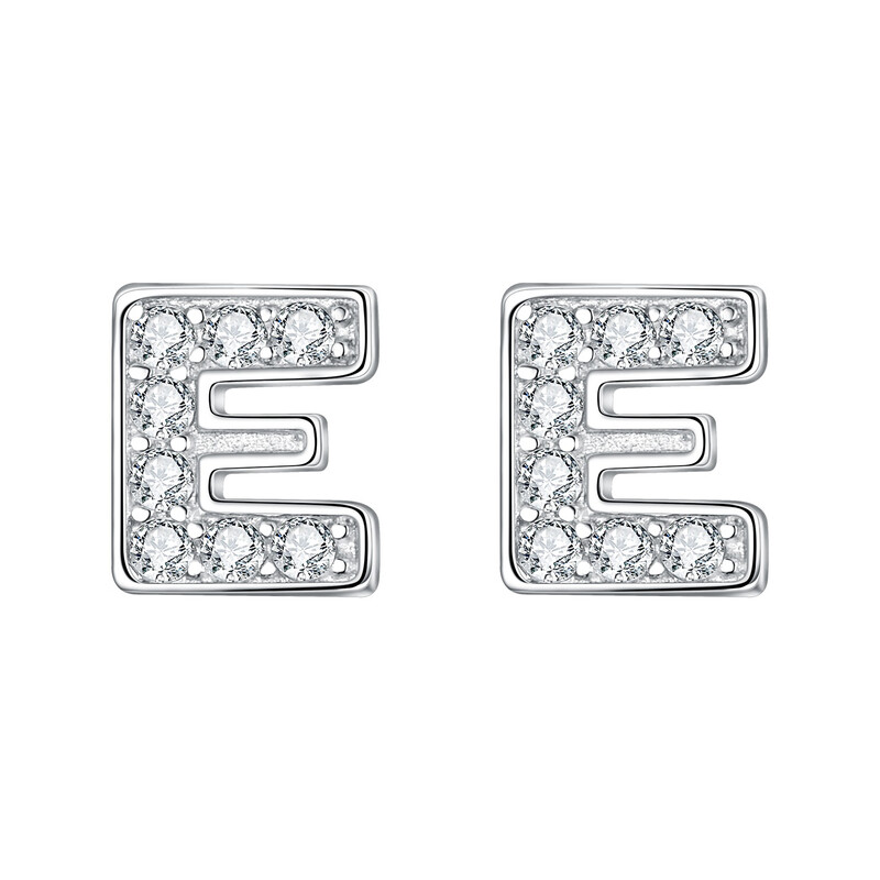 Pave Cubic Zirconia Initial Letter E Stud Earrings Clear