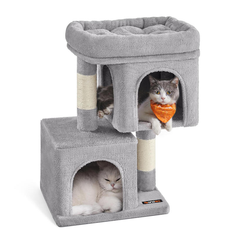 Cat Tree, Condo for Kittens up to 3 kg, 2 Cat Caves, 40×30×67cm, Light Grey