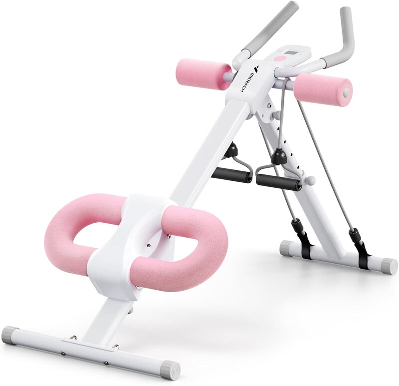 Adjustable Ab Trainer Machine at Home Gym， Foldable， Knee Protection Pink