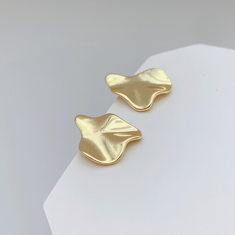 18K Gold Plated Abstract Petal Stud Earrings – Irregular Folded Gold Leaf Design, Sta