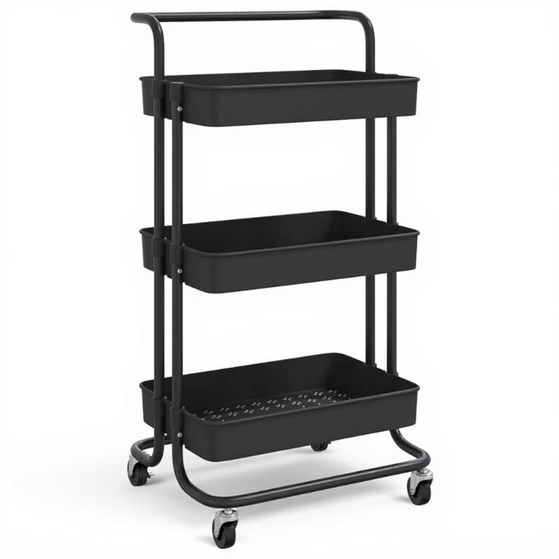 vidaXL Küchenwagen 3-stufig 42 × 35 × 85 cm Eisen und ABS Schwarz