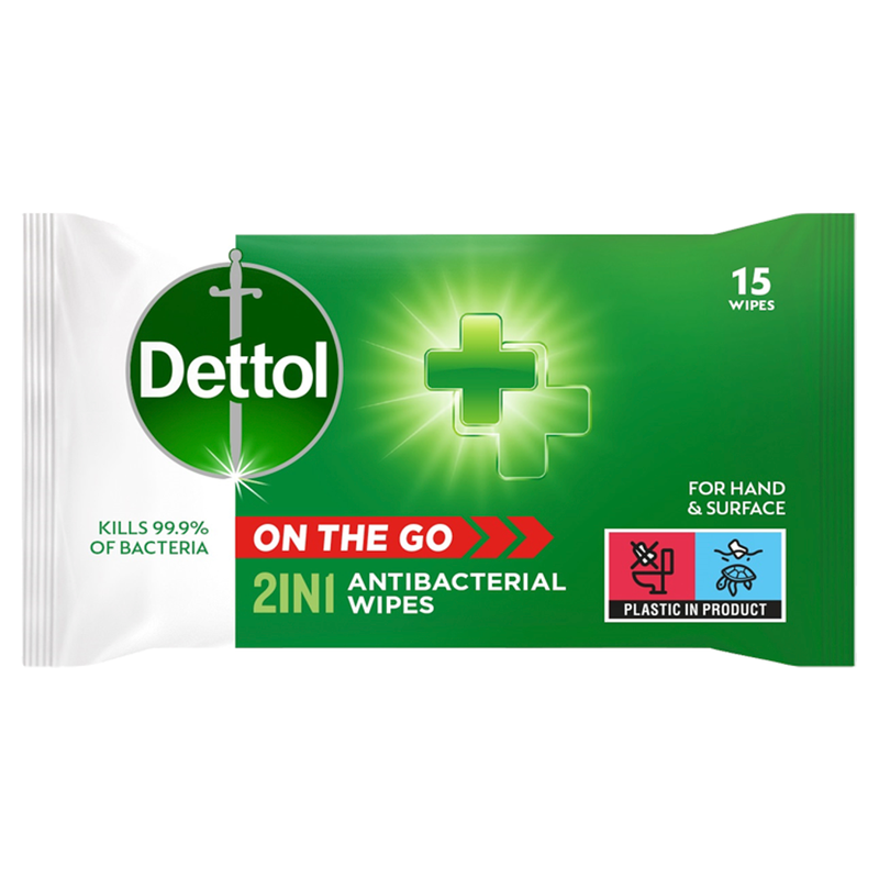 On the Go 2 in 1 Antibacterial Wipes 15 Wipes