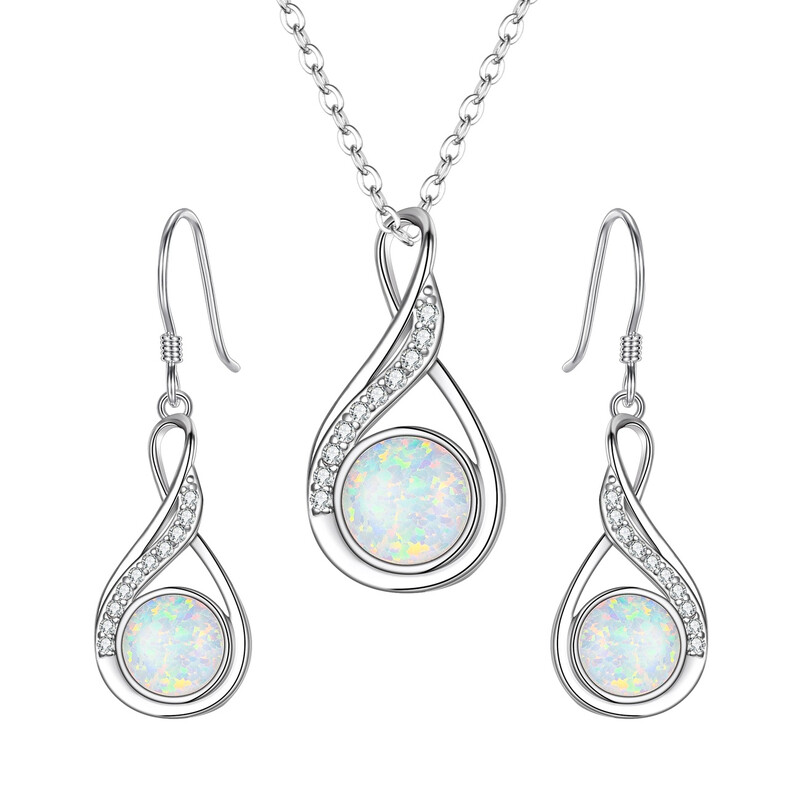 Cubic Zirconia Simulated Opal Necklace Earrings Set