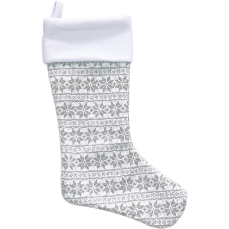 Light Grey Knitted Christmas Wool Stocking with Snowflake Pattern