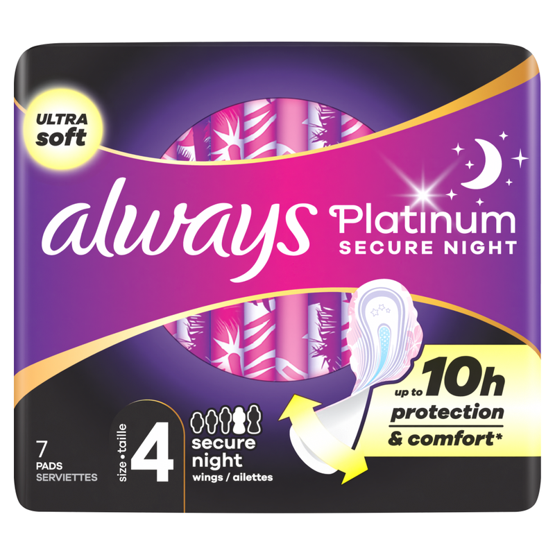 Always Light Platinum Sanitary Towels Secure Night (Size 4) With Wings 7Pads