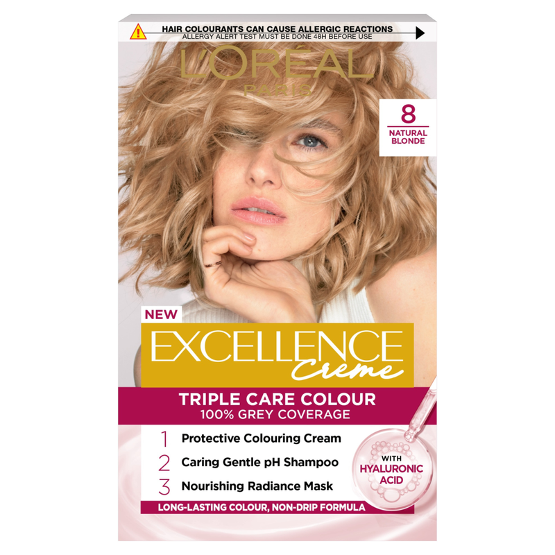 L'oréal Grey/Cream Paris Excellence Créme Permanent Hair Dye, 8 Natural Blonde