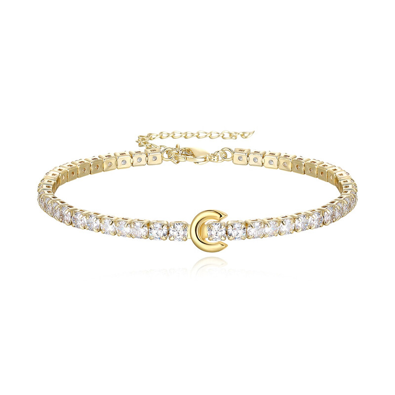 Cubic Zirconia Letter C Initial Adjustable Tennis Bracelet