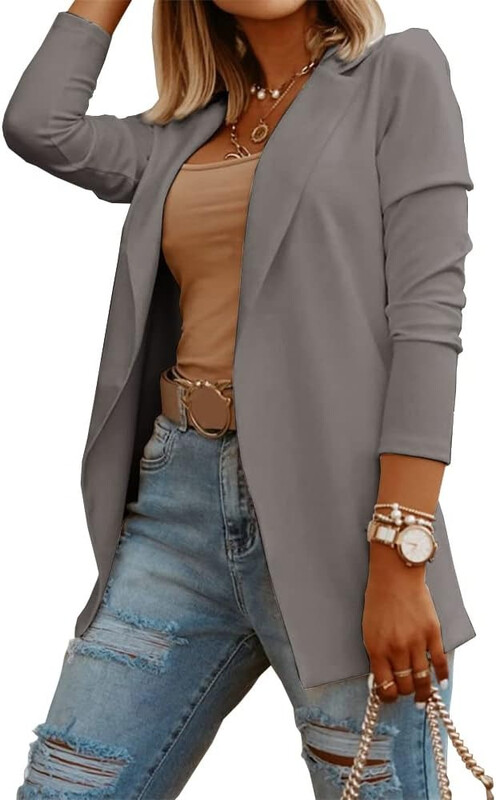 Women's Casual Long Sleeve Blazers Solid Color Knit Blazer Work Office Open Front Bla