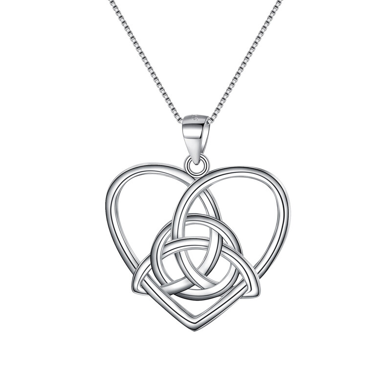 Good Luck Triangle Celtic Knot Love Heart Pendant Necklace