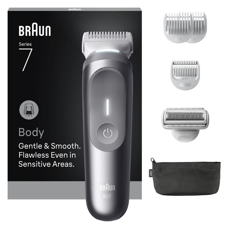 Body Groomer Series 7, +6 Grooming Tools, Trim & Shave, Waterproof, BG7550, Grey