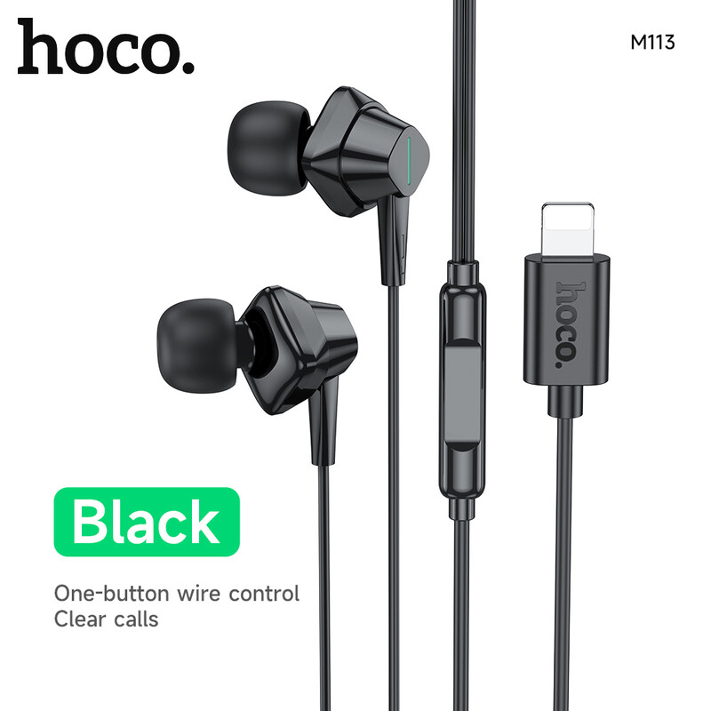 Wired Earphone with Microphone with Lightning Plug - Black