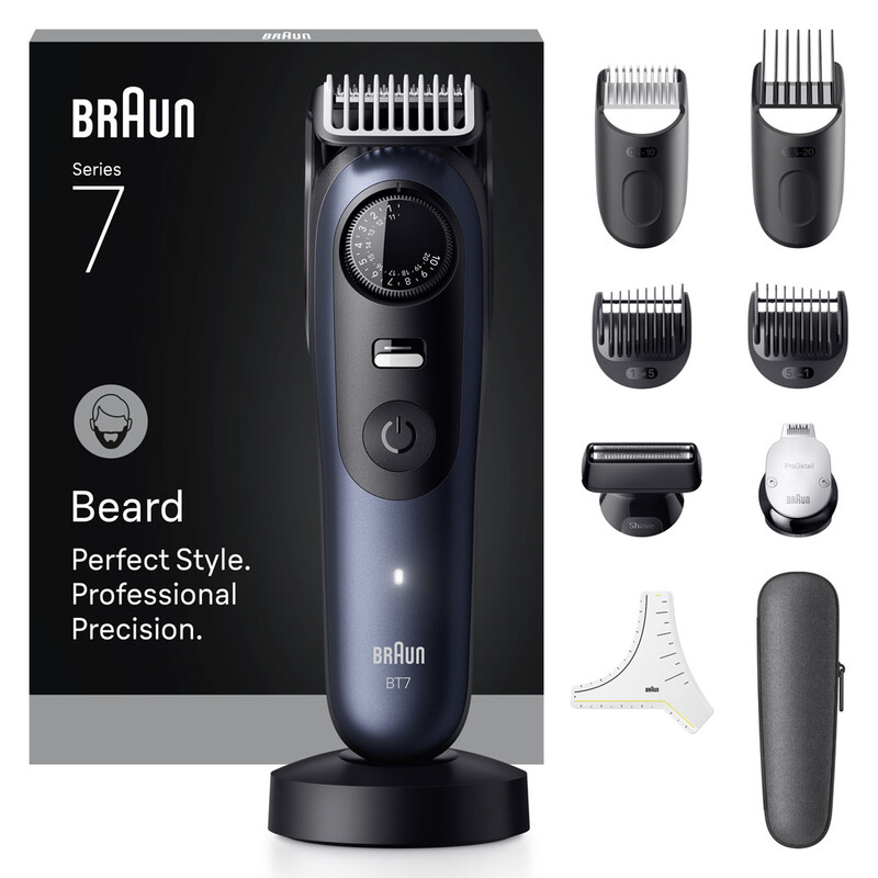 Beard Trimmer Series 7, +10 Barbering Tools, 40 Lengths, ProBlade, BT7540, Blue, Top