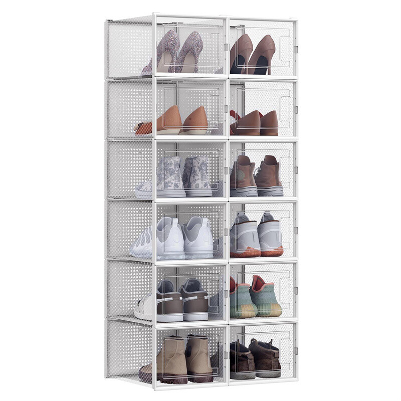 SONGMICS Plastic Shoe Box, Pack of 12, 35x25x18.5cm, Transparent and White