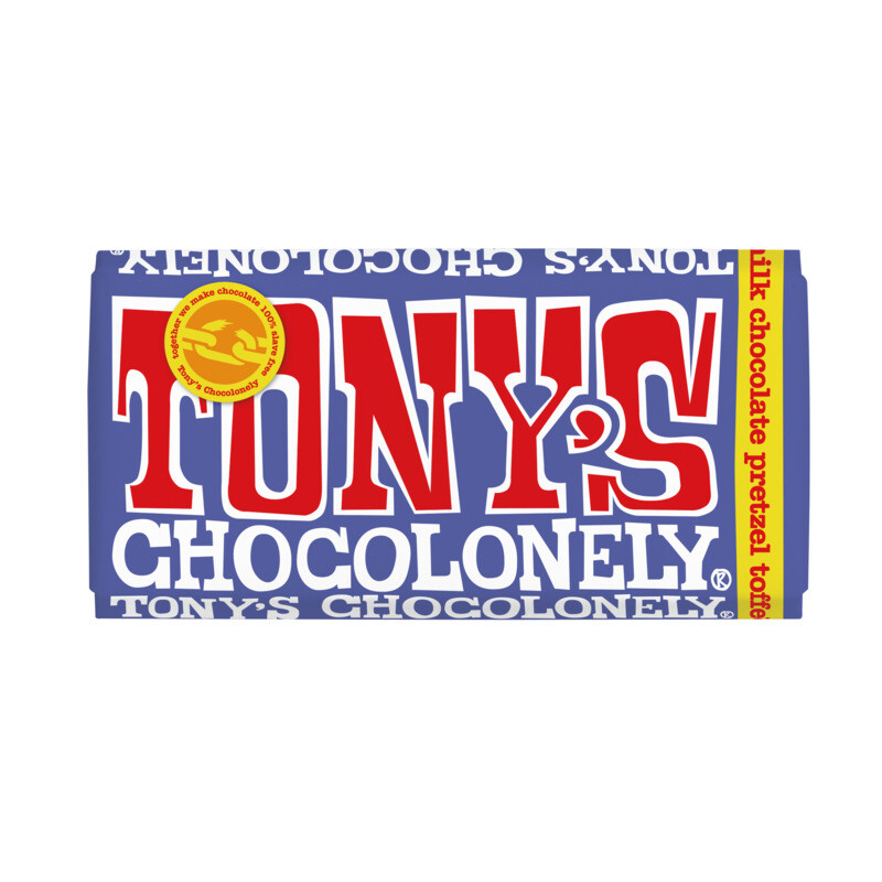 Tony's Chocolonely Milk Chocolate, Pretzel & Toffee 180G