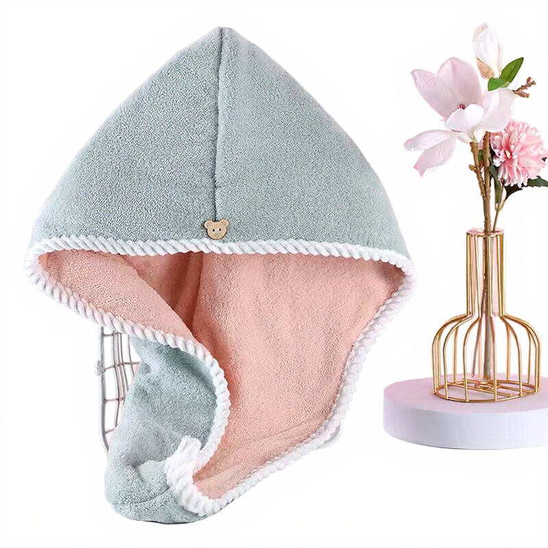 Doppellagiges, verdicktes Haarhandtuch – superabsorbierend & schnell trocknend, sowie Duschhaube, grau