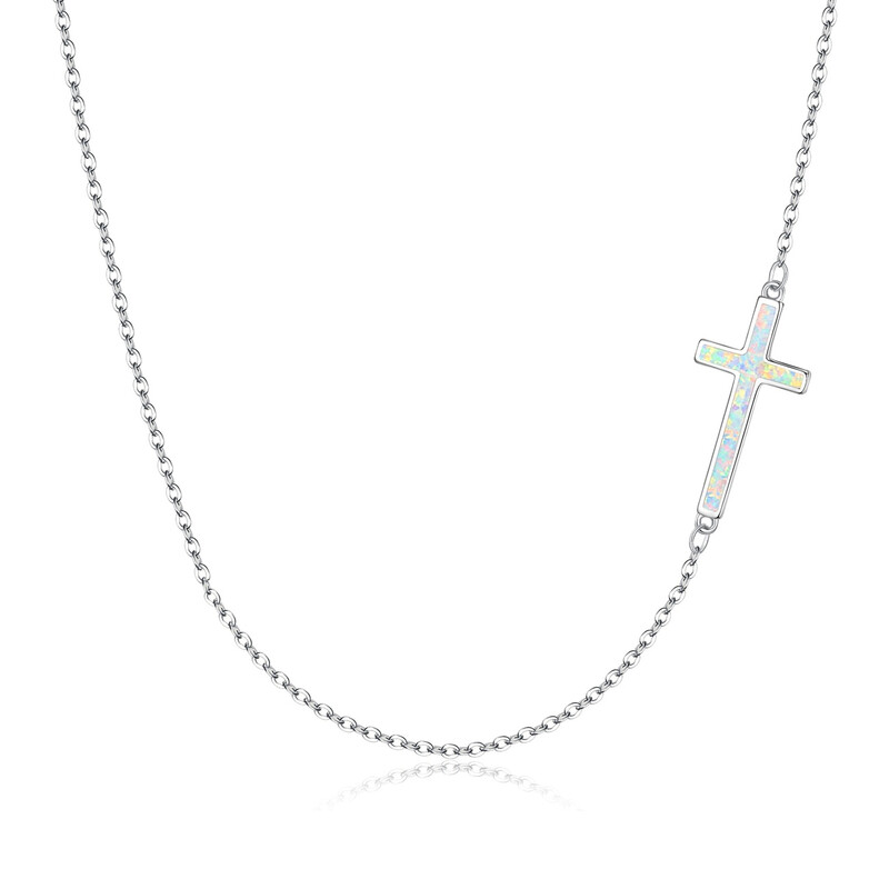 White Simple Tiny Dainty Sideways Cross Choker Necklace