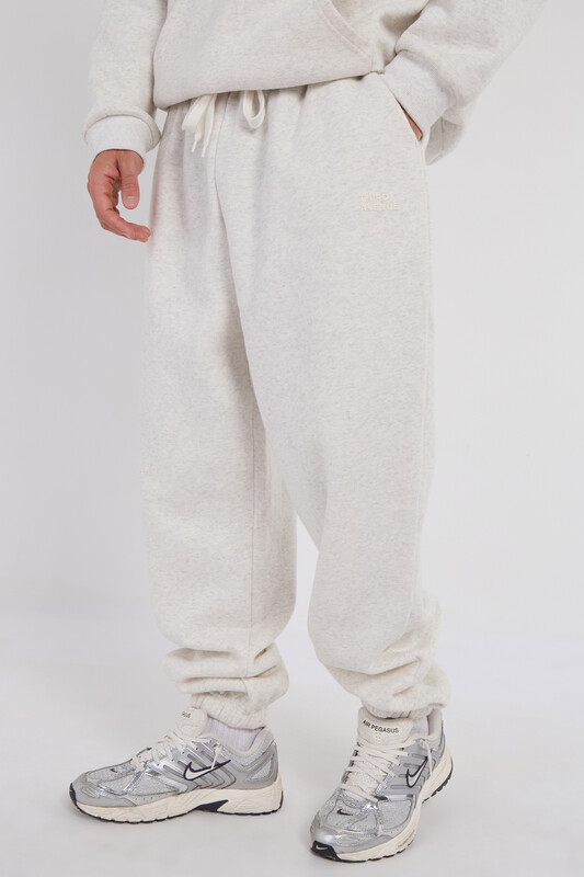 High-Rise Relaxed Fleece Joggers, Marl Grey, L Size