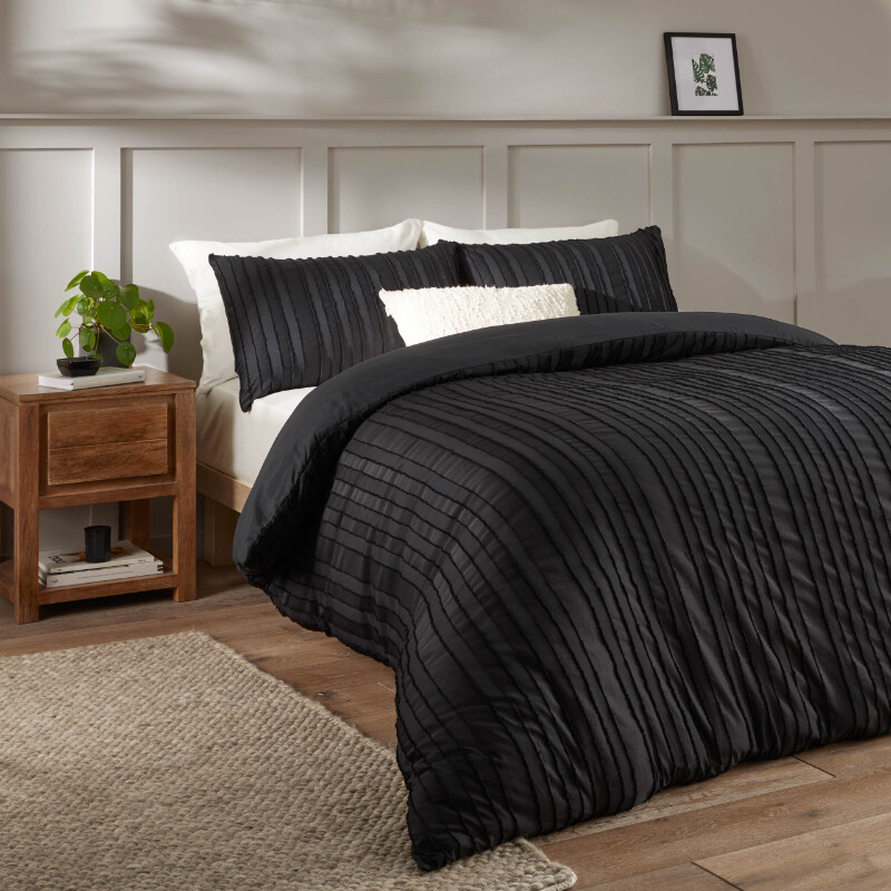 Duvet Cover Set Harrison Stripe Black Super King
