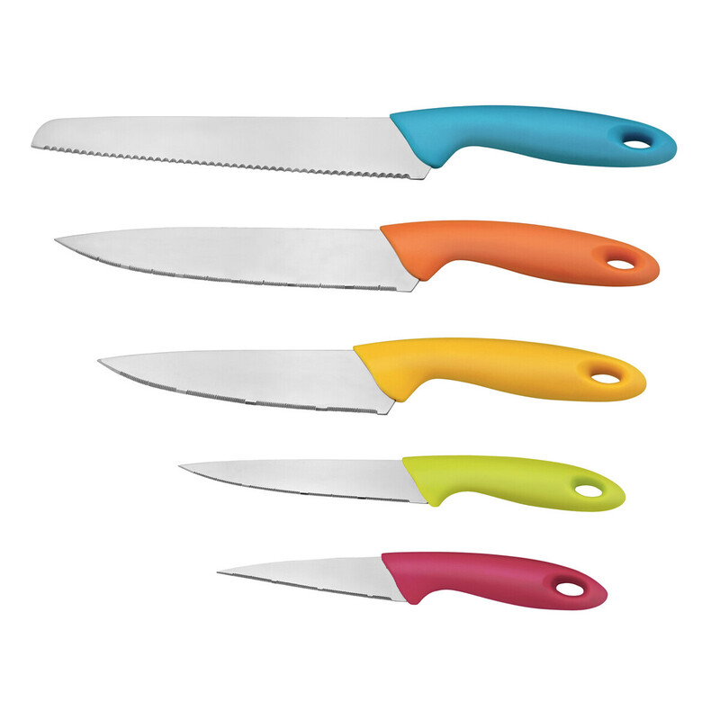 5pc Colour Handles Stainless Steel Blade Knife Set