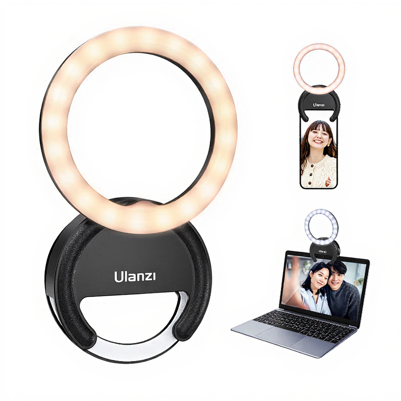 Ulanzi 4 inch telefoonringlamp, 3 kleurtemperaturen 3000 K-7000 K, 5 helderheidsniveaus, led-videolamp voor selfies, videoconferenties, streamen, make-up, vlogs, YouTube, TikTok