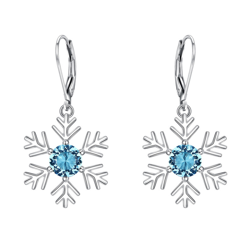 Light Blue Cubic Zirconia Snowflake Dangle Earrings