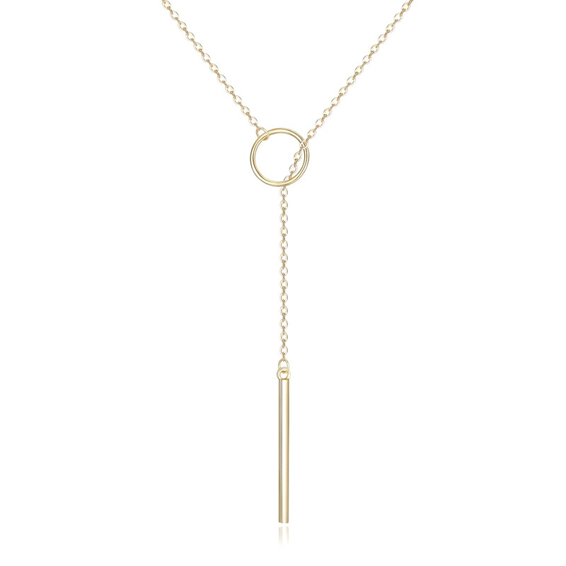 Long Lariat Necklace Circle Vertical Customized Bar Necklace, Adjustable Y Necklace