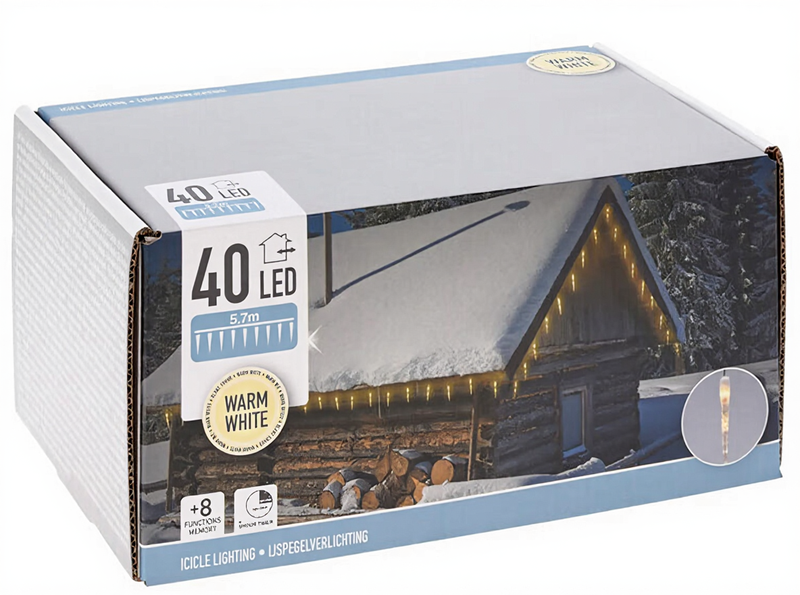 Kerst IJspegels Licht LED Decoratie - 40 stuks, Warm Wit