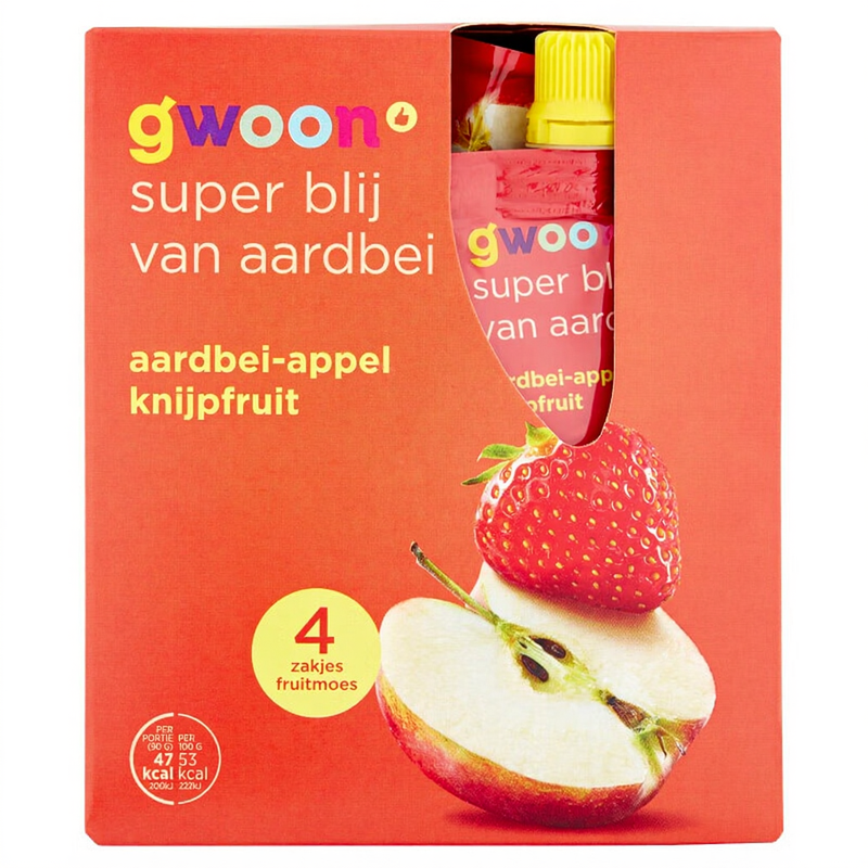 G'woon Knijpbaar Fruit Aardbei Appel - 4 stuks, 360 g