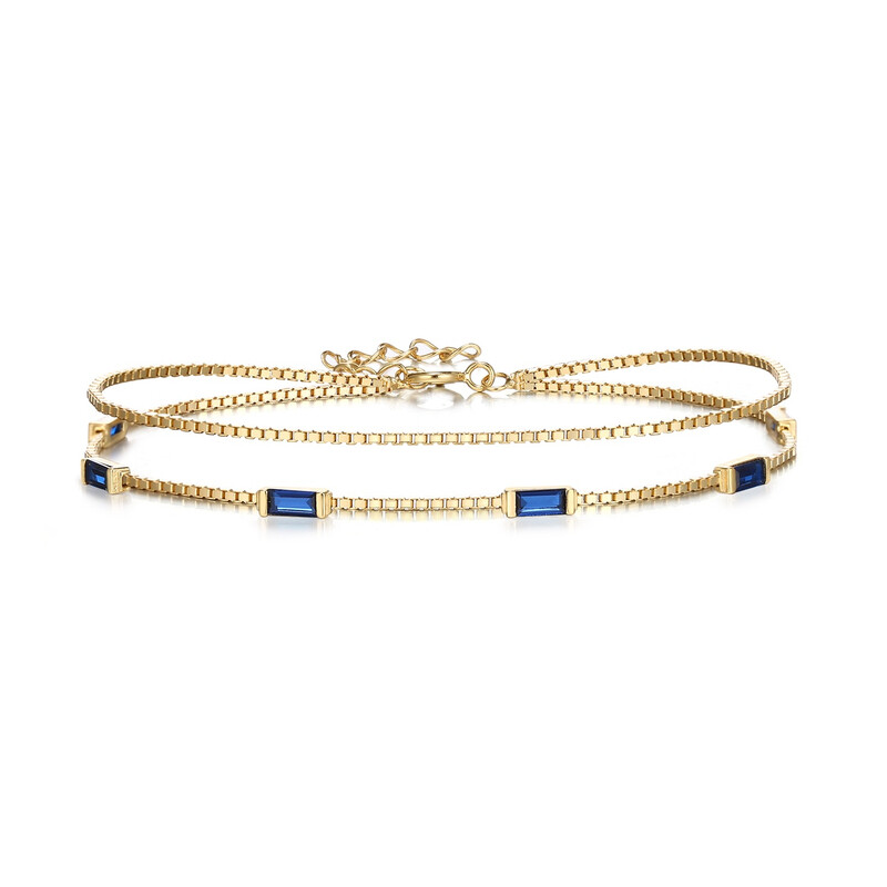 Dainty Emerald-Cut Cubic Sapphire Zirconia Charm Link Bracelet