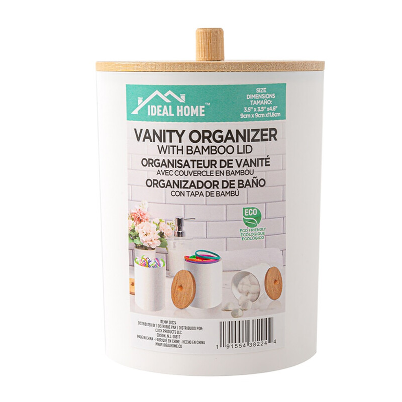 Ideal Home Vanity Organizer W/ Bamboo Lid 3.5X3.5x4.6 Inch