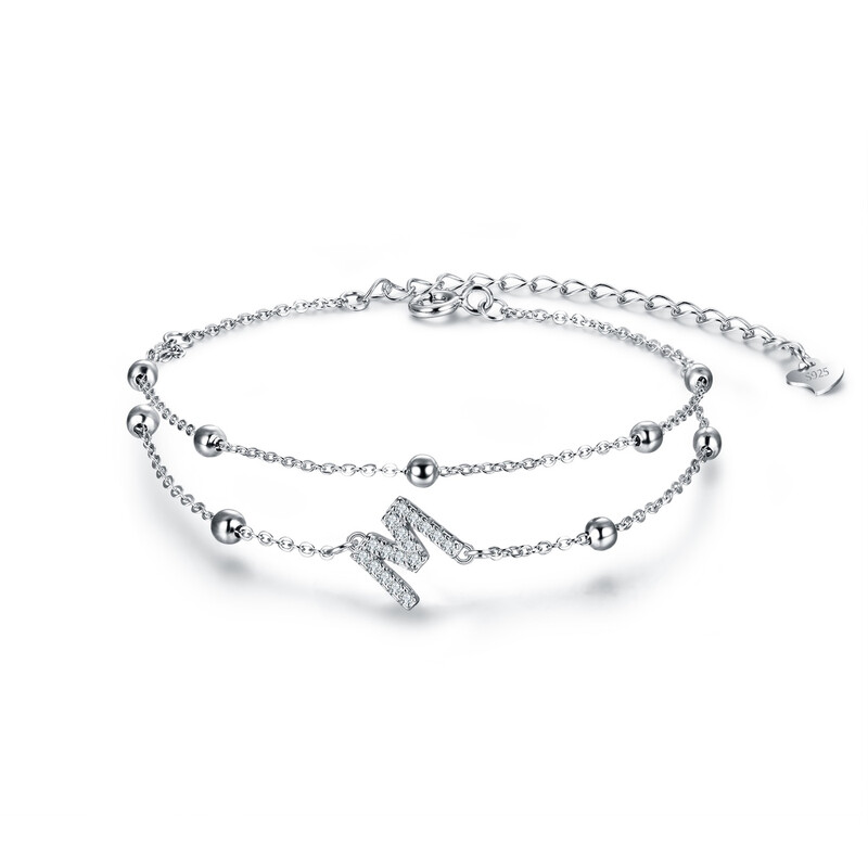 Cubic Zirconia Layered Initial Dainty Letter M Link Bracelets