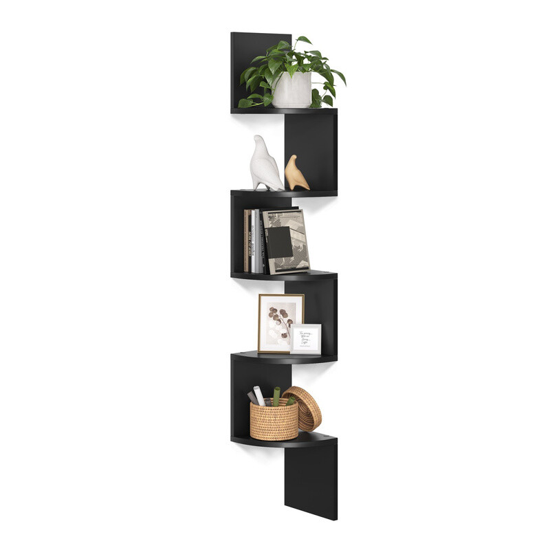 Vasagle Bookcase Corner Wall Mounted 5 Shelf Black