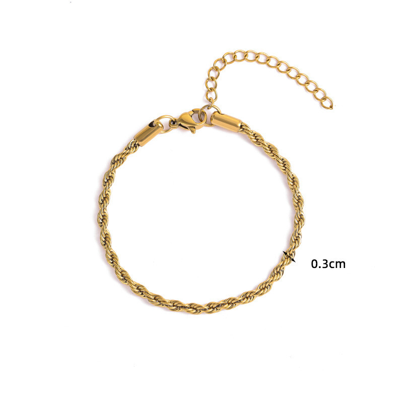 18K Gold PVD Plated Stainless Steel Twisted Rope Chain Bracelet for Women, Delicate T