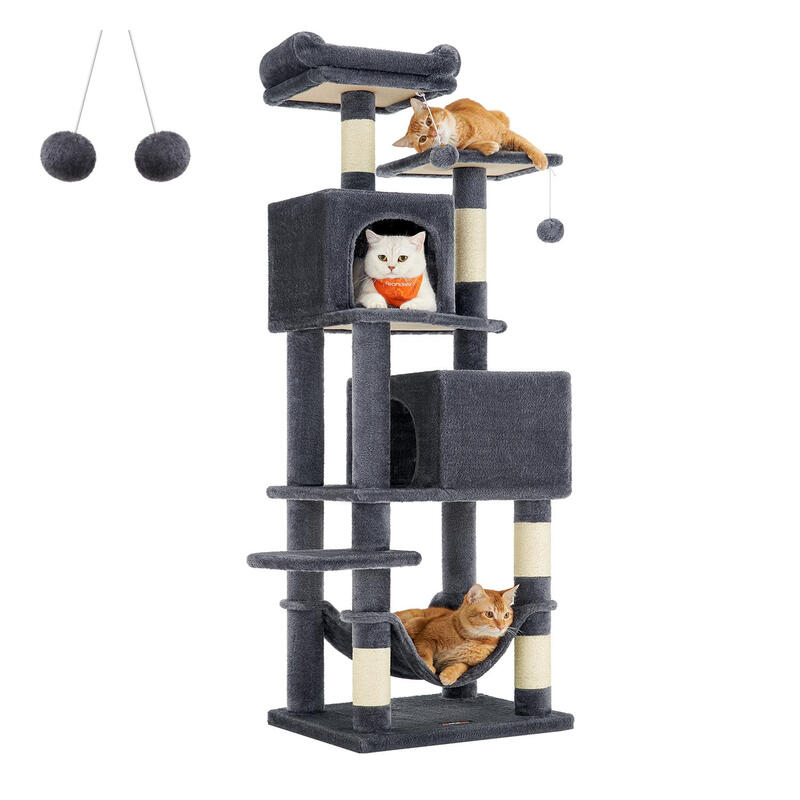 Cat Tree, Plush Multi-Level Cat Condo, 49×40×150cm, Smoky Grey