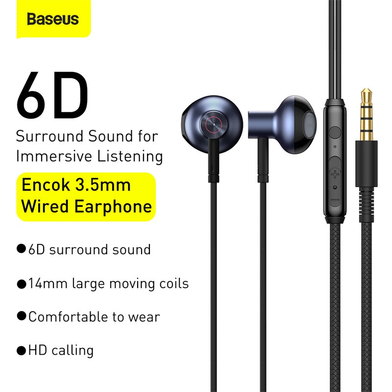 H19 Encok 3.5mm Wired Earphone - Black
