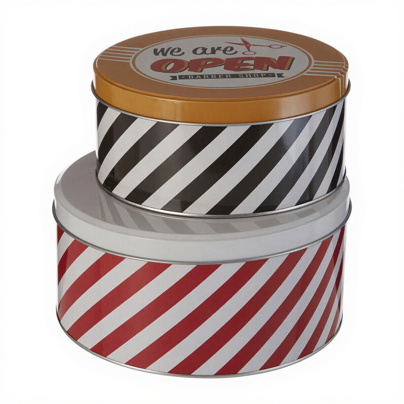 Set of 2 Barber Shop Storage Tins
