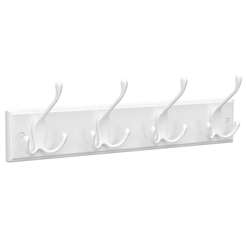 SONGMICS Coat Hooks, with 4 Double Metal Hooks, 40x11x7cm, White