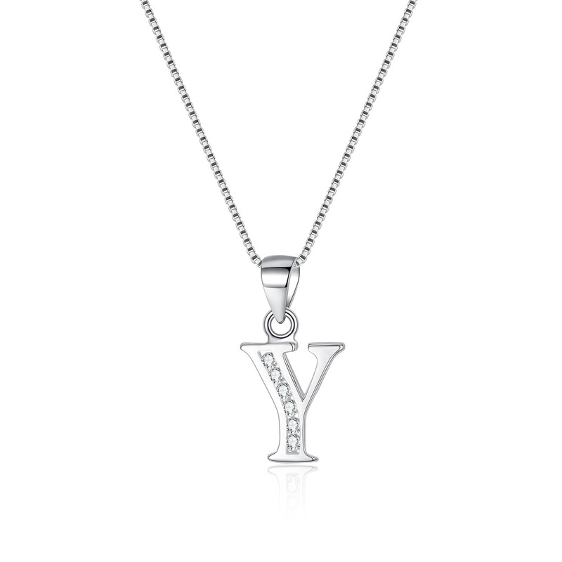Cubic Zirconia Initial Pendant Necklace - Letter Y