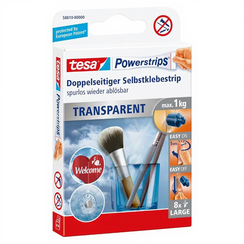 Tesa Powerstrips Transparent Streifen 1kg ×8