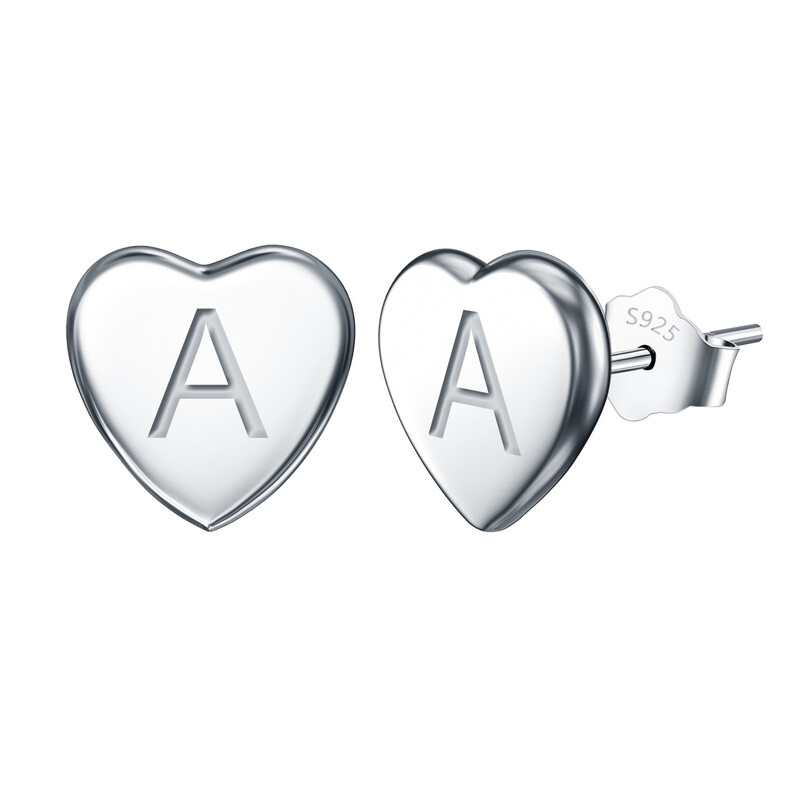 Letter A Heart Initial Dainty Tiny Stud Earrings