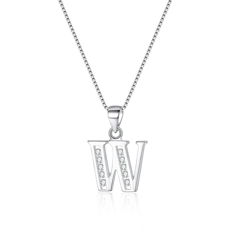 Cubic Zirconia Initial Pendant Necklace - Letter W